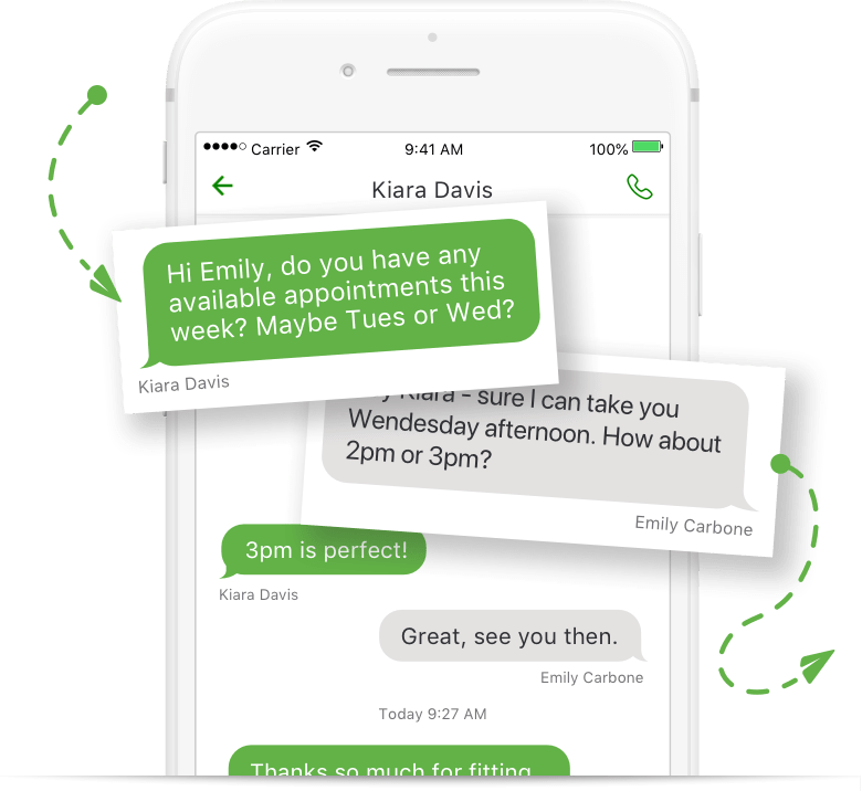 Texting on the Grasshopper mobile app.